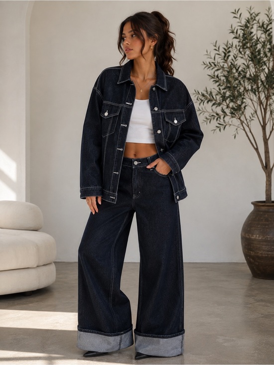 Glitz Denim - Dark Indigo Wide-Leg Denim Set